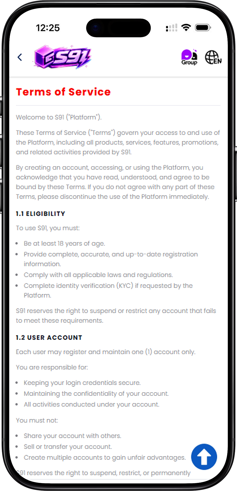S91 Terms of Service and Eligibility